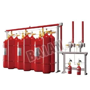 Externally stored pressurized heptafluoropropane fire extinguishing system